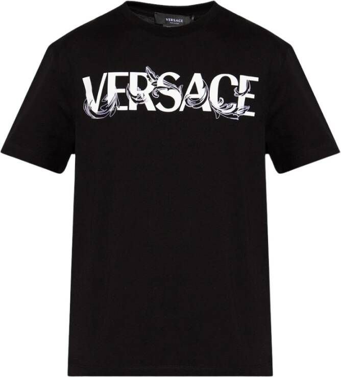 Versace Zwart Logo Schrijf Print T-Shirt Black Heren