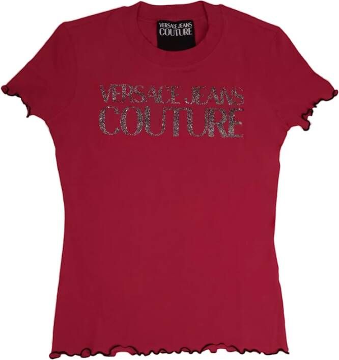 Versace Jeans Couture Katoenen T-shirt met logo print Pink Dames