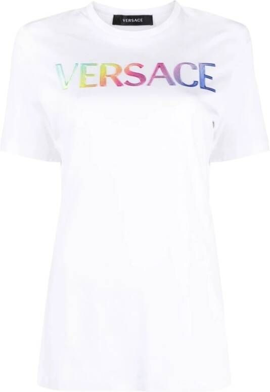 Versace Wit Katoenen Logo T-Shirt White Dames