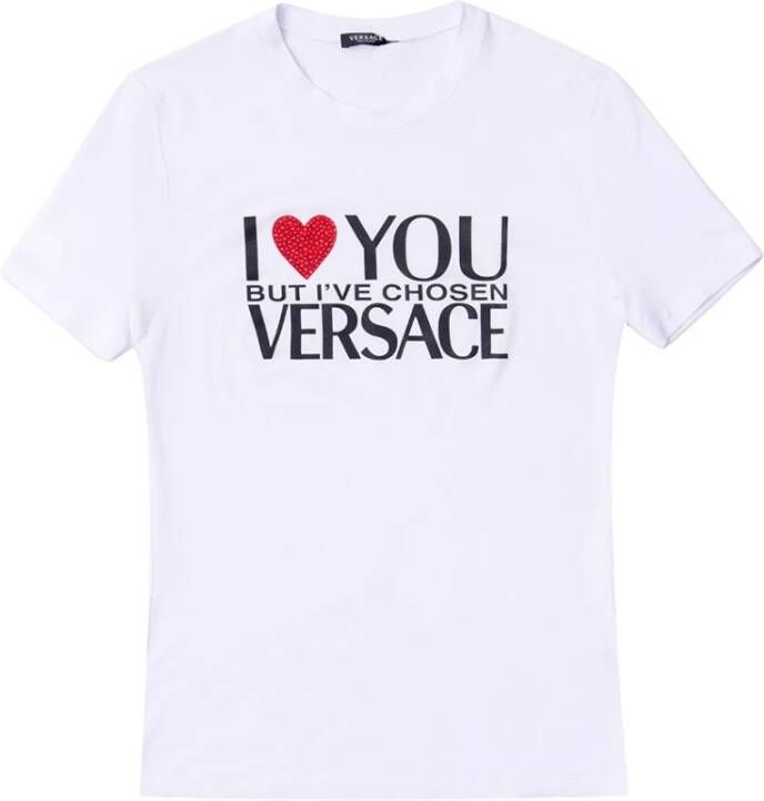 Versace T-shirt met bedrukt logo en hartdetails White Dames