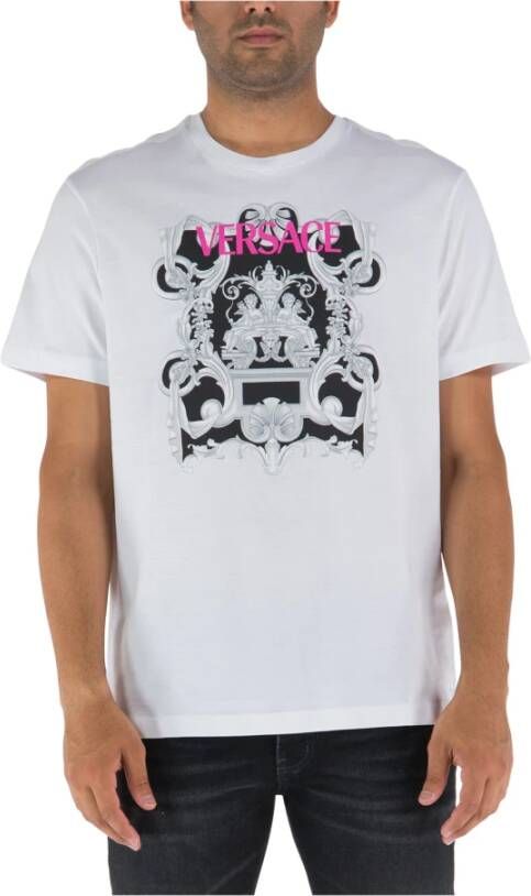 Versace Katoenen Bedrukt T-shirt met Logodetail White Heren