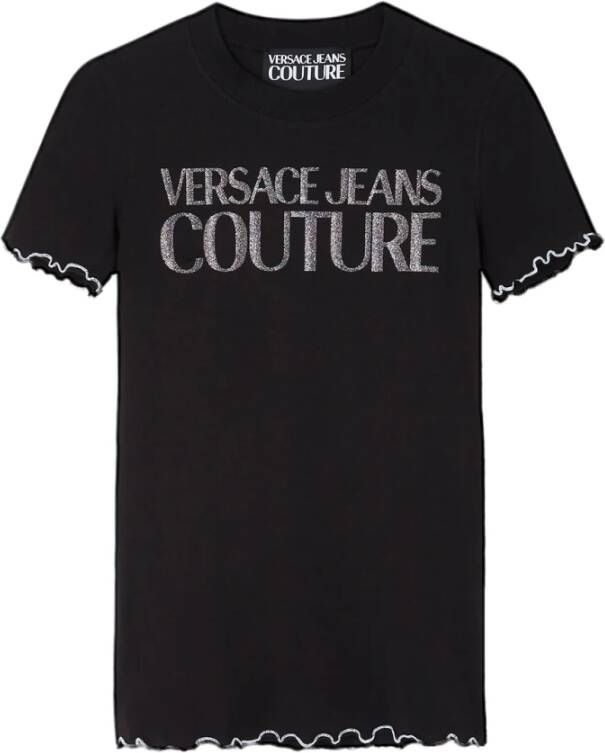 Versace Jeans Couture Katoenen T-Shirt met Kristallen Logo Black Dames