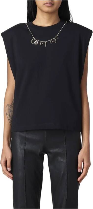 Versace Jeans Couture Zwart katoenen top met afneembare Couture-ketting Black Dames