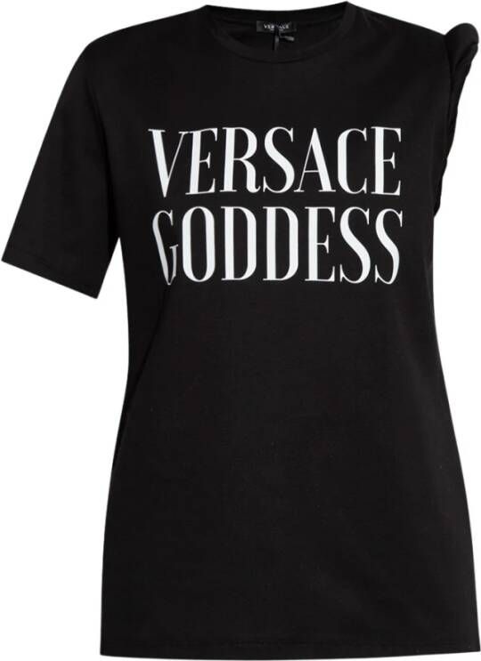 Versace T-shirt met opgerolde schouderdetails Black Dames
