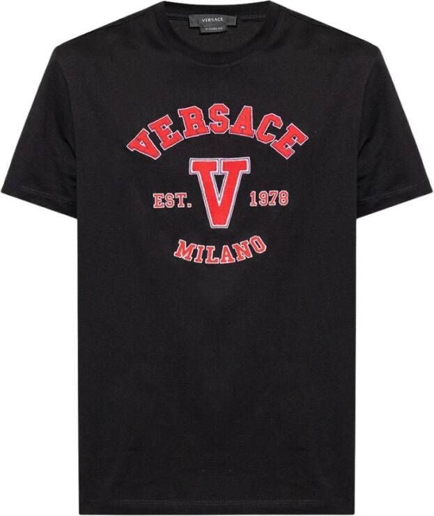 Versace Zwart T-Shirt Regular Fit Geschikt voor alle temperaturen 100% katoen Black Heren