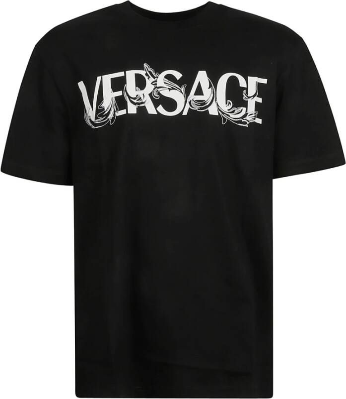 Versace Zwarte T-shirts en Polos met Print en Barok Borduursel Black Heren