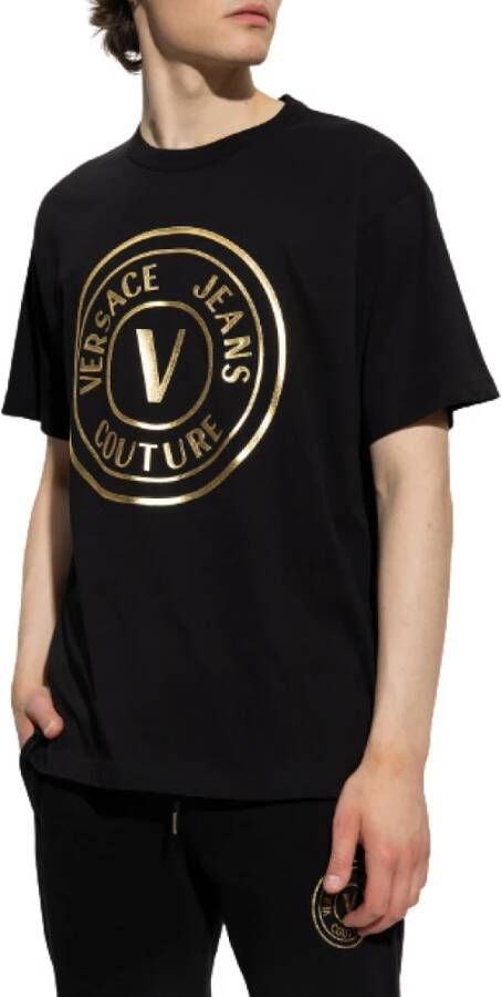 Versace Jeans Couture Shirt t-shirt met laminaat logo bedrukte man 73ght05-cj00t zwart goud Zwart Heren