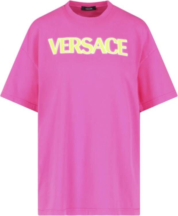 Versace Roze Katoenen Logo Top voor Vrouwen Pink Dames