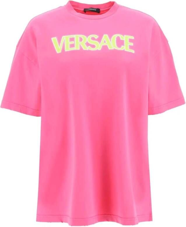 Versace Katoenen Logo Top Pink Dames