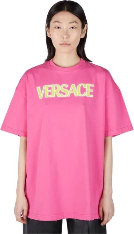 Versace Roze Katoenen Logo Top voor Vrouwen Pink Dames
