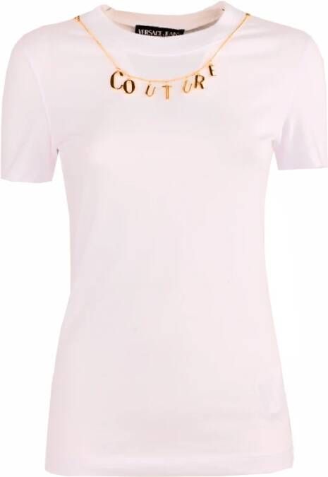 Versace Jeans Couture T-shirt met korte mouwen en verwijderbare charme ketting White Dames
