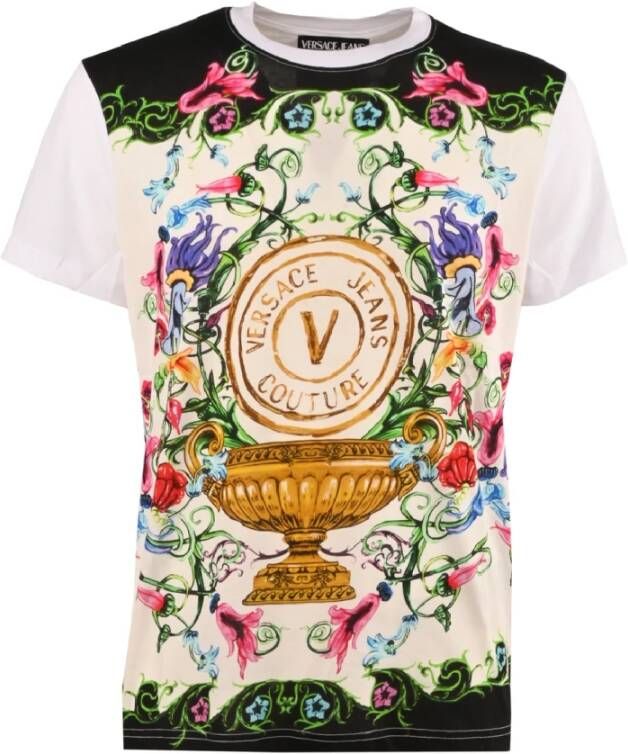 Versace Jeans Couture Garden Logo Print Crew-neck T-Shirt White Heren
