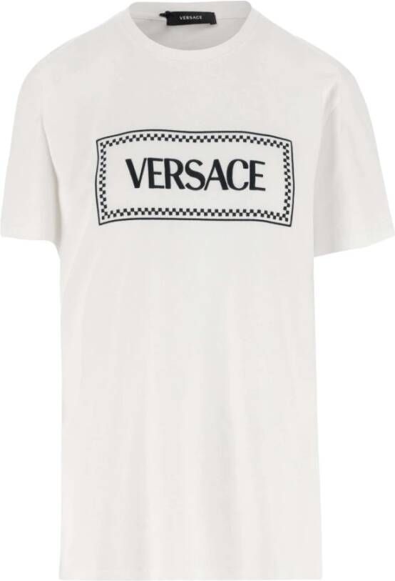 Versace Contrasterende Logo Print Crew Neck T-shirt White Dames