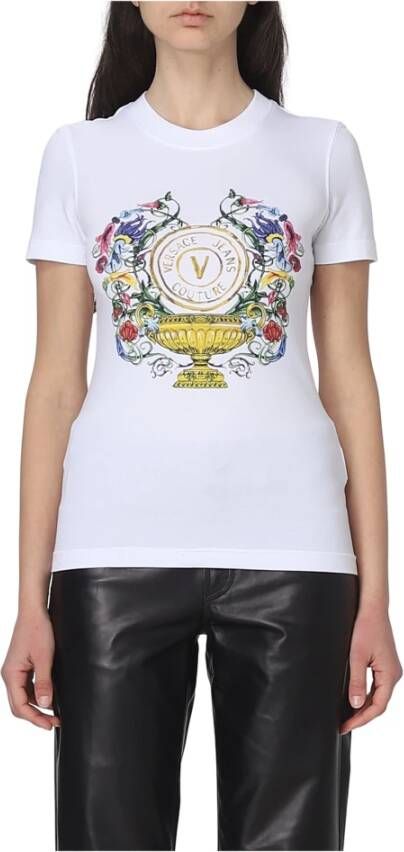 Versace Jeans Couture V-Emblem Garden Print T-shirt White Dames