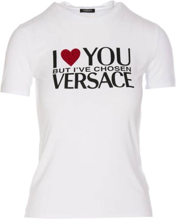 Versace T-shirt met bedrukt logo en hartdetails White Dames