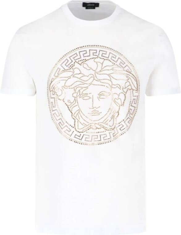 Versace Witte T-shirt met Gouden Medusa Motief White Heren