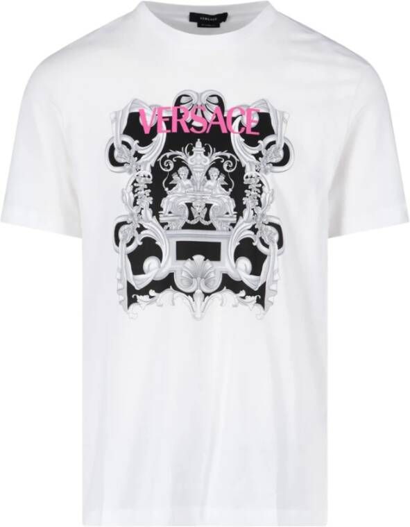 Versace Katoenen Bedrukt T-shirt met Logodetail White Heren