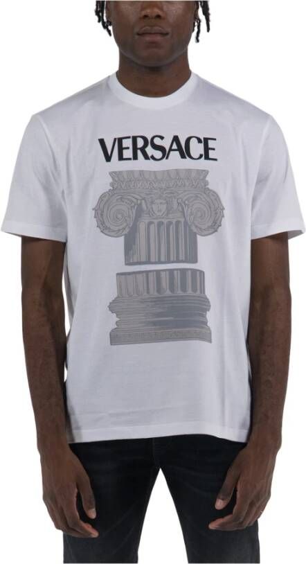 Versace Bedrukt T-shirt met Ronde Hals en Korte Mouwen White Heren
