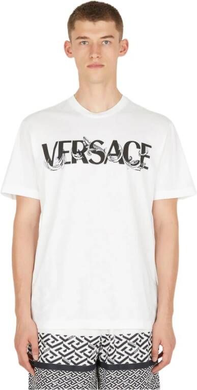Versace Witte Barocco Silhouette Logo T-Shirt Wit Heren