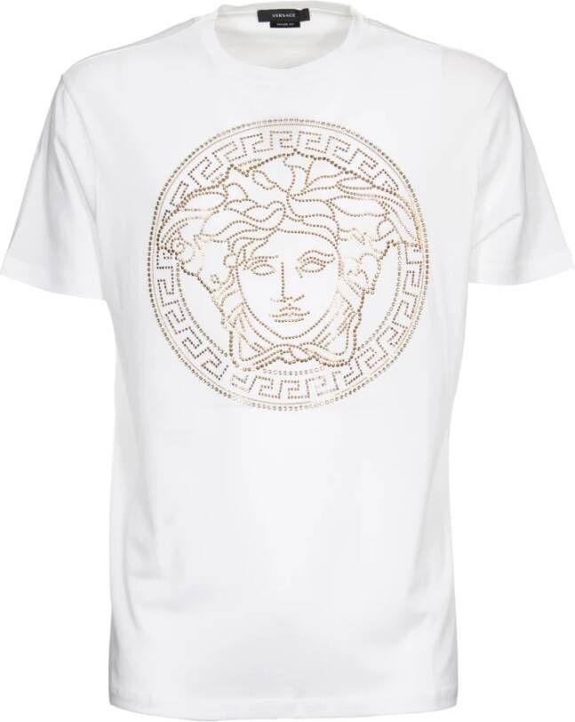 Versace Witte T-shirt met Gouden Medusa Motief White Heren