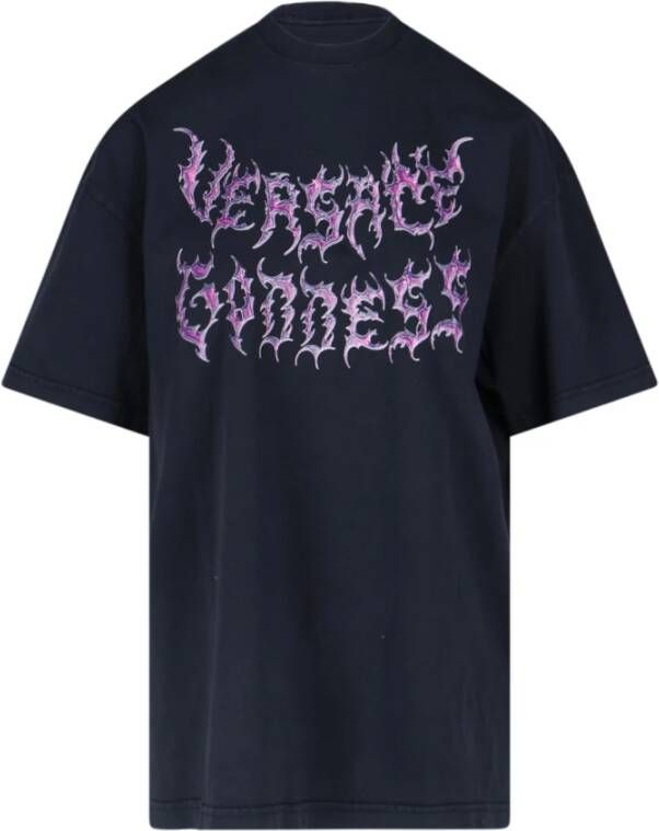Versace Goddess Print Oversized T-shirt Black Dames