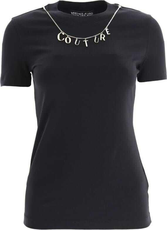 Versace Jeans Couture T-shirt met Korte Mouwen en Afneembare Charms Ketting Black Dames