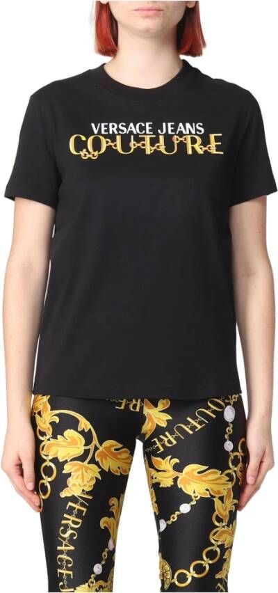 Versace Jeans Couture Zwarte T-shirts en Polos voor dames Aw23 Collectie Black Dames