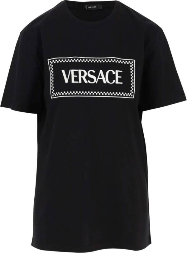 Versace Katoenen T-shirt met Maxi Logo Black Dames