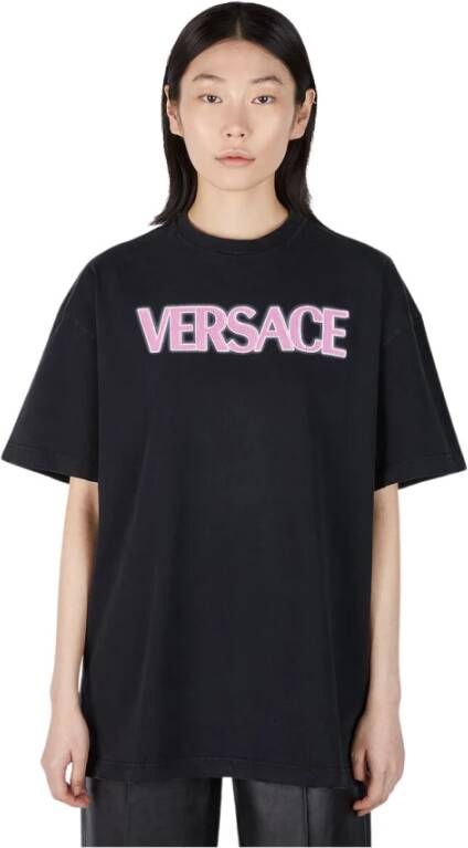 Versace Opvallend Logo Print T-Shirt Black Dames