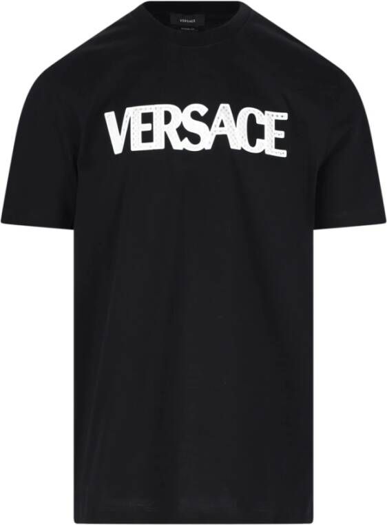 Versace Zwarte Logo Print T-shirts en Polos Black Heren