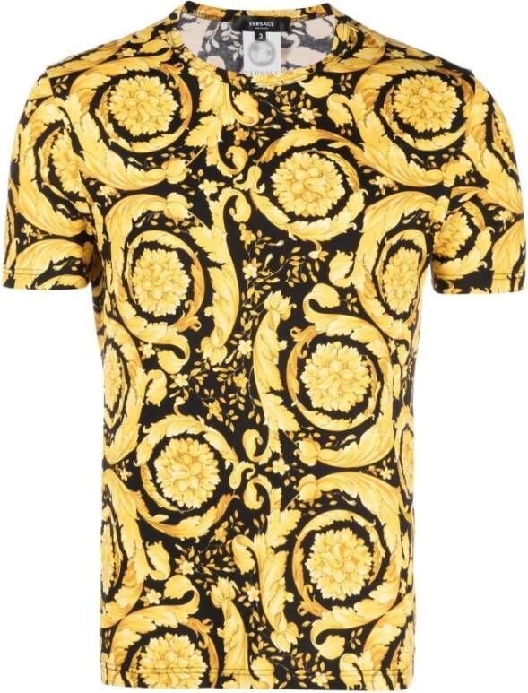 Versace Katoenen Stretch T-shirt met Print Yellow Heren