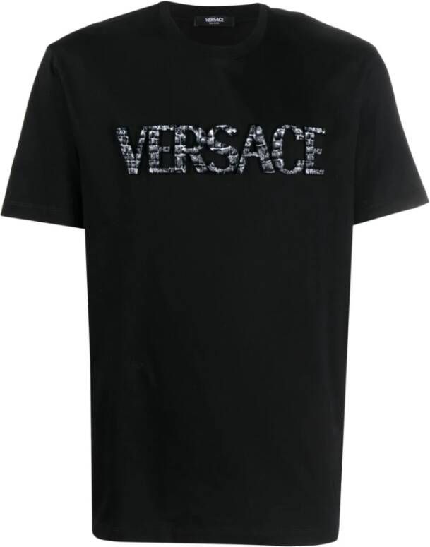 Versace Croco Effect Logo T Shirt Black Heren