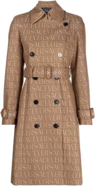 Versace Allover Double Breasted Trenchcoat Beige Dames
