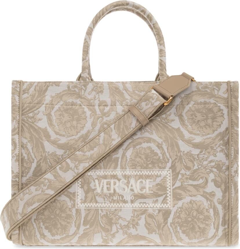 Versace Schoudertas La Greca Boodschappentas Beige Canvas Draagtas - Foto 6