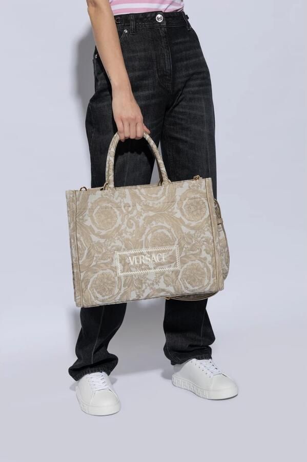 Versace Schoudertas La Greca Boodschappentas Beige Canvas Draagtas - Foto 4