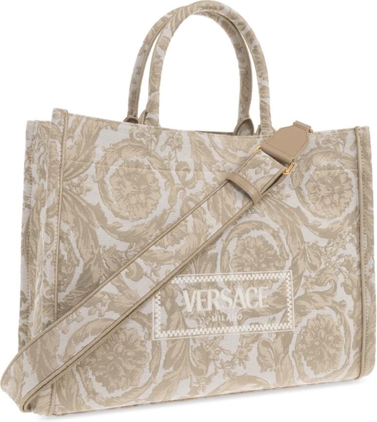 Versace Schoudertas La Greca Boodschappentas Beige Canvas Draagtas - Foto 2
