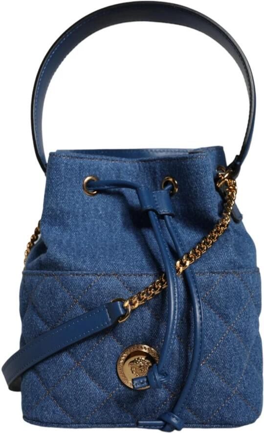 Versace Blauwe Gewatteerde Denim Leren Crossbody Tas Blue Dames - Foto 5