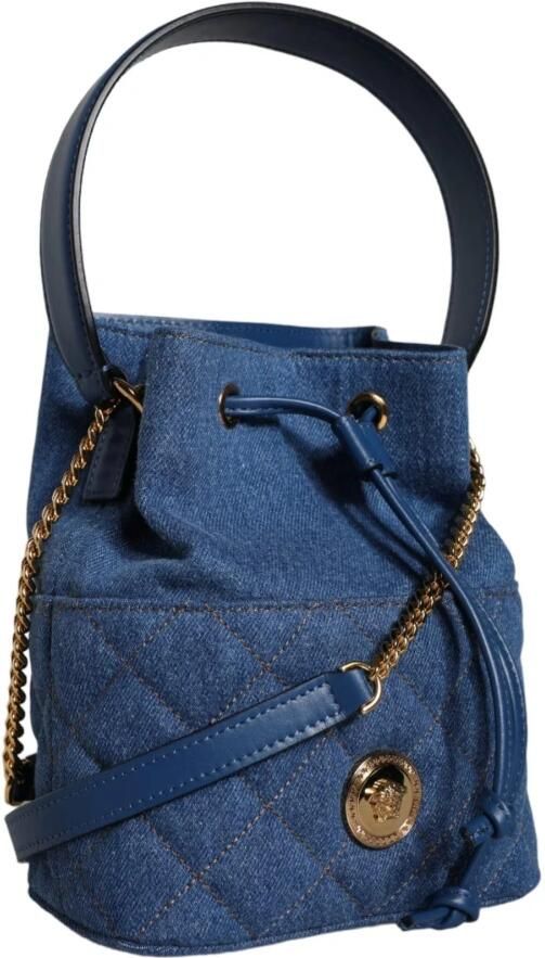 Versace Blauwe Gewatteerde Denim Leren Crossbody Tas Blue Dames - Foto 3