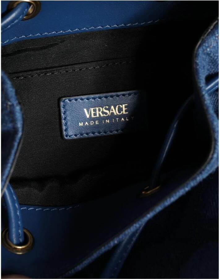 Versace Blauwe Gewatteerde Denim Leren Crossbody Tas Blue Dames