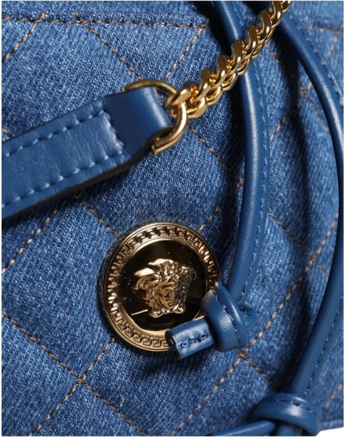 Versace Blauwe Gewatteerde Denim Leren Crossbody Tas Blue Dames - Foto 2