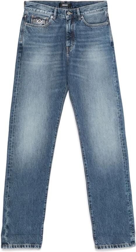 Versace Gestreepte hoge taille jeans met Barocco revers Blue Heren - Foto 8