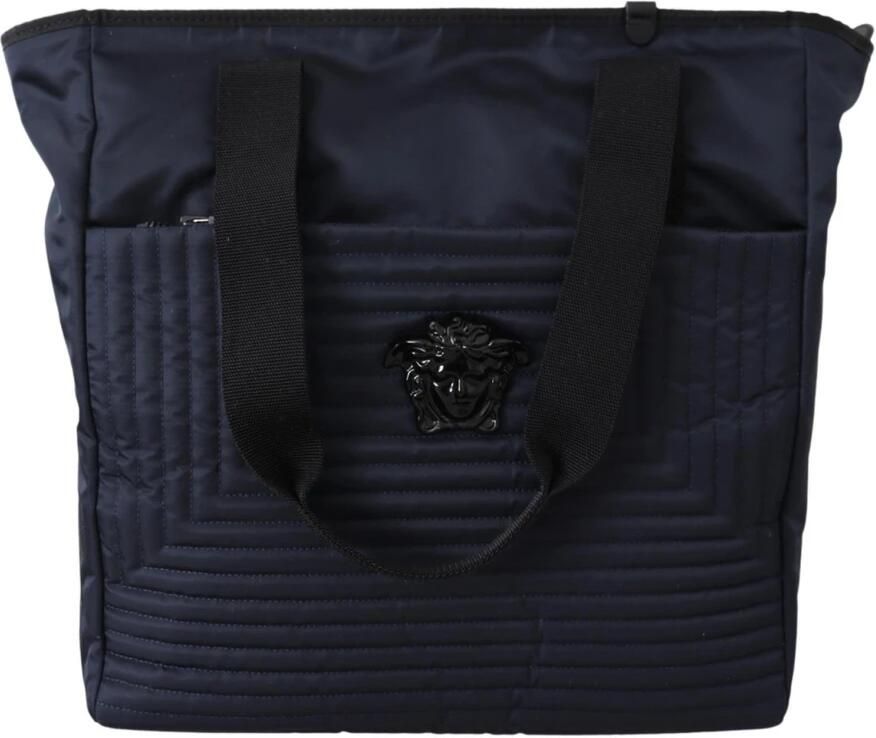Versace Blauwe Nylon Tote Tas met Leren Details Blue Dames - Foto 4