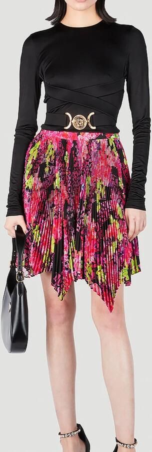 Versace Geplooide Orchideeënprint Mini Rok Multicolor Dames - Foto 12