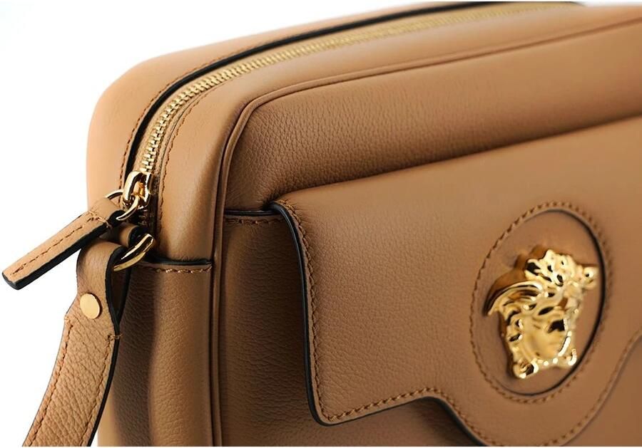 Versace Elegante Bruin Lederen Cameratas Schoudertas Brown Dames