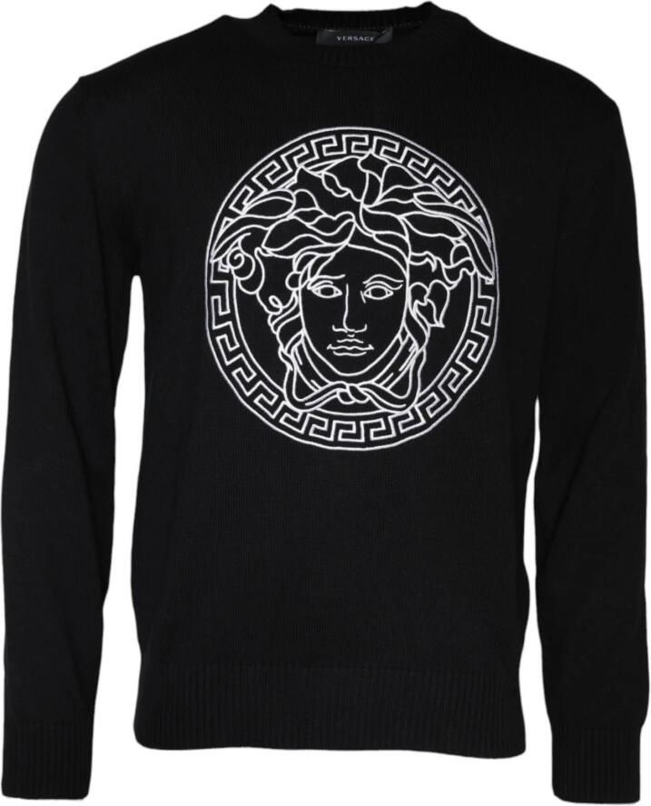 Versace Geborduurde Crew Neck Katoenen Trui Black Heren - Foto 5