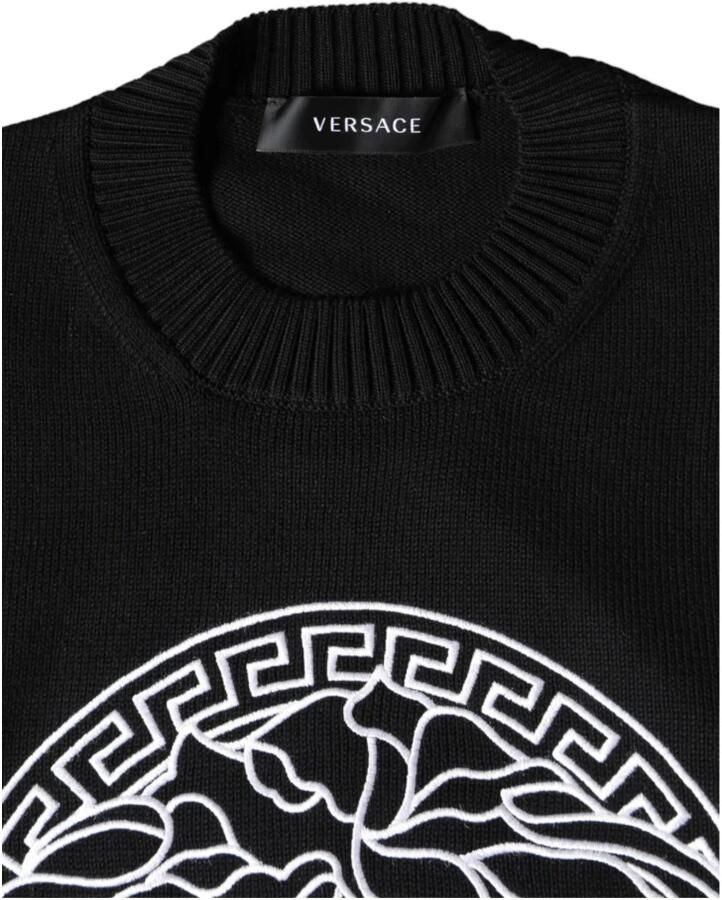 Versace Geborduurde Crew Neck Katoenen Trui Black Heren
