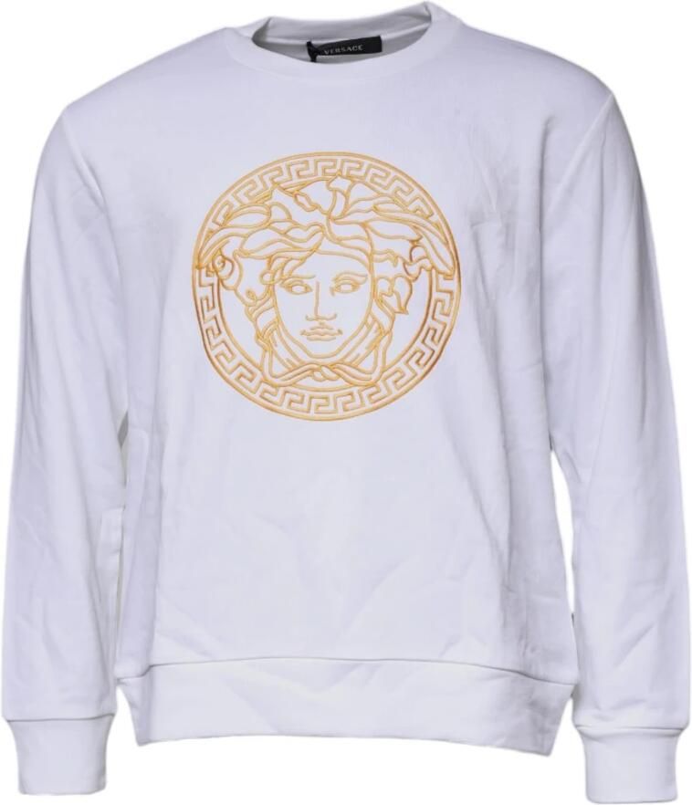 Versace Geborduurde Crew Neck Pullover Sweater White Heren