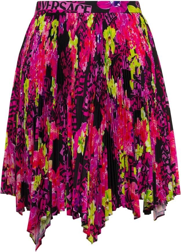 Versace Geplooide Orchideeënprint Mini Rok Multicolor Dames - Foto 7