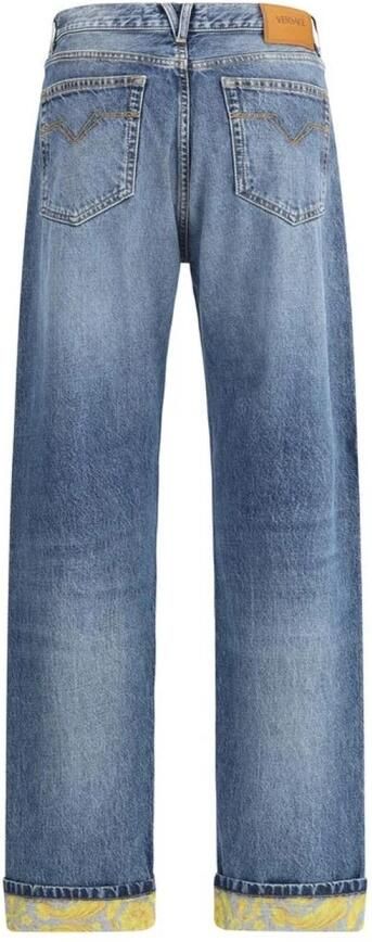 Versace Gestreepte hoge taille jeans met Barocco revers Blue Heren - Foto 10