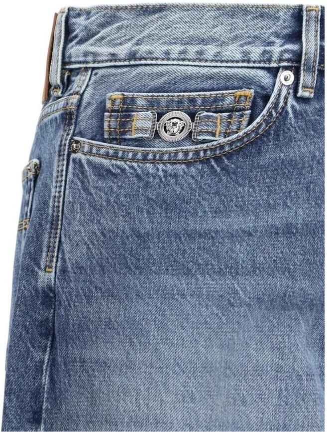 Versace Gestreepte hoge taille jeans met Barocco revers Blue Heren - Foto 3